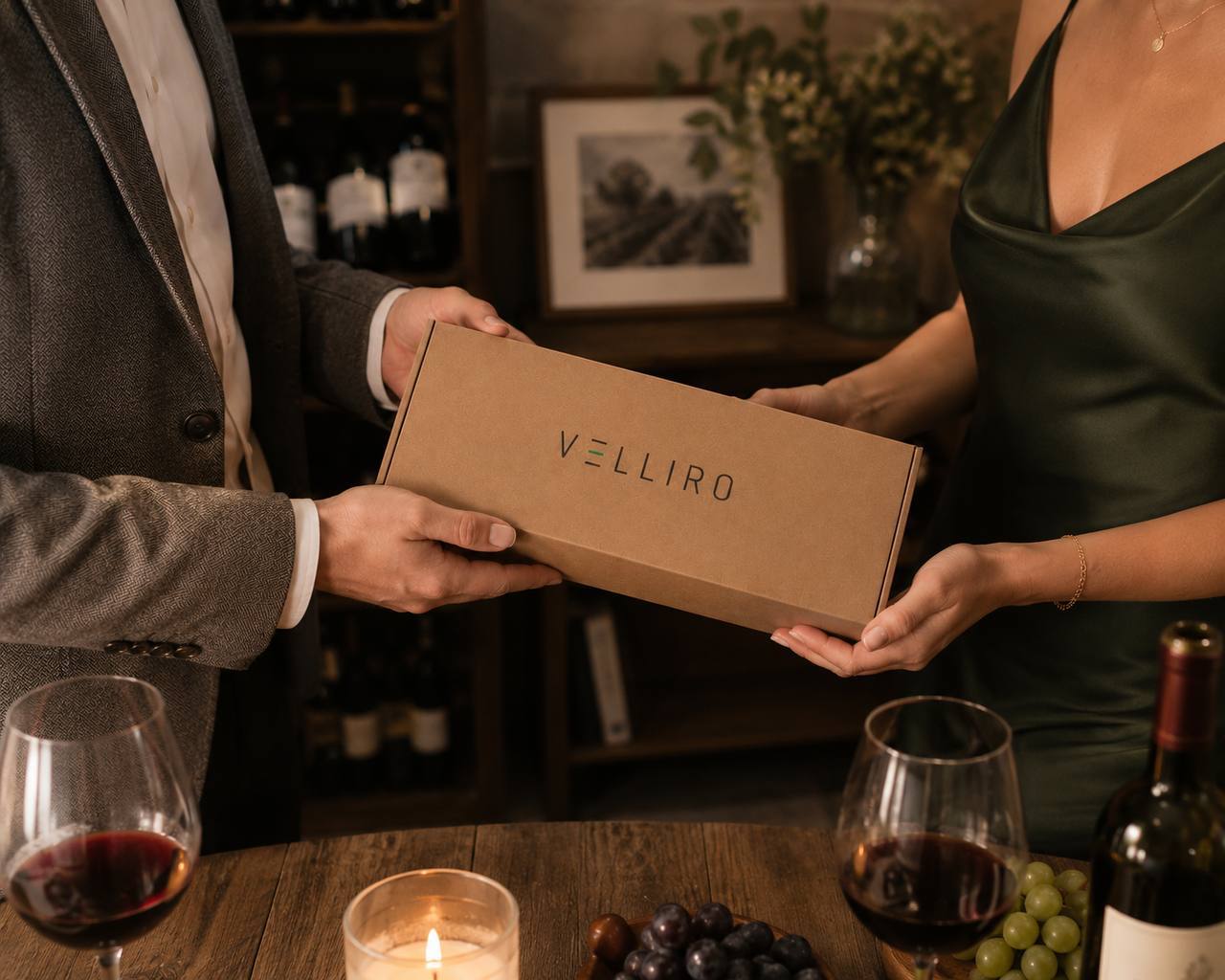 Finished VELLIRO branded packaging in a lifestyle setting